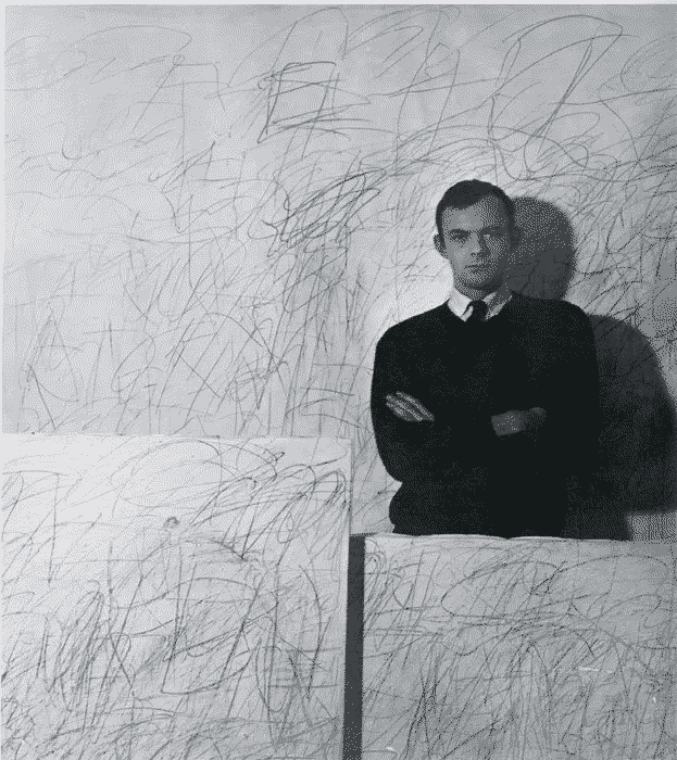Cy Twombly working in his studio